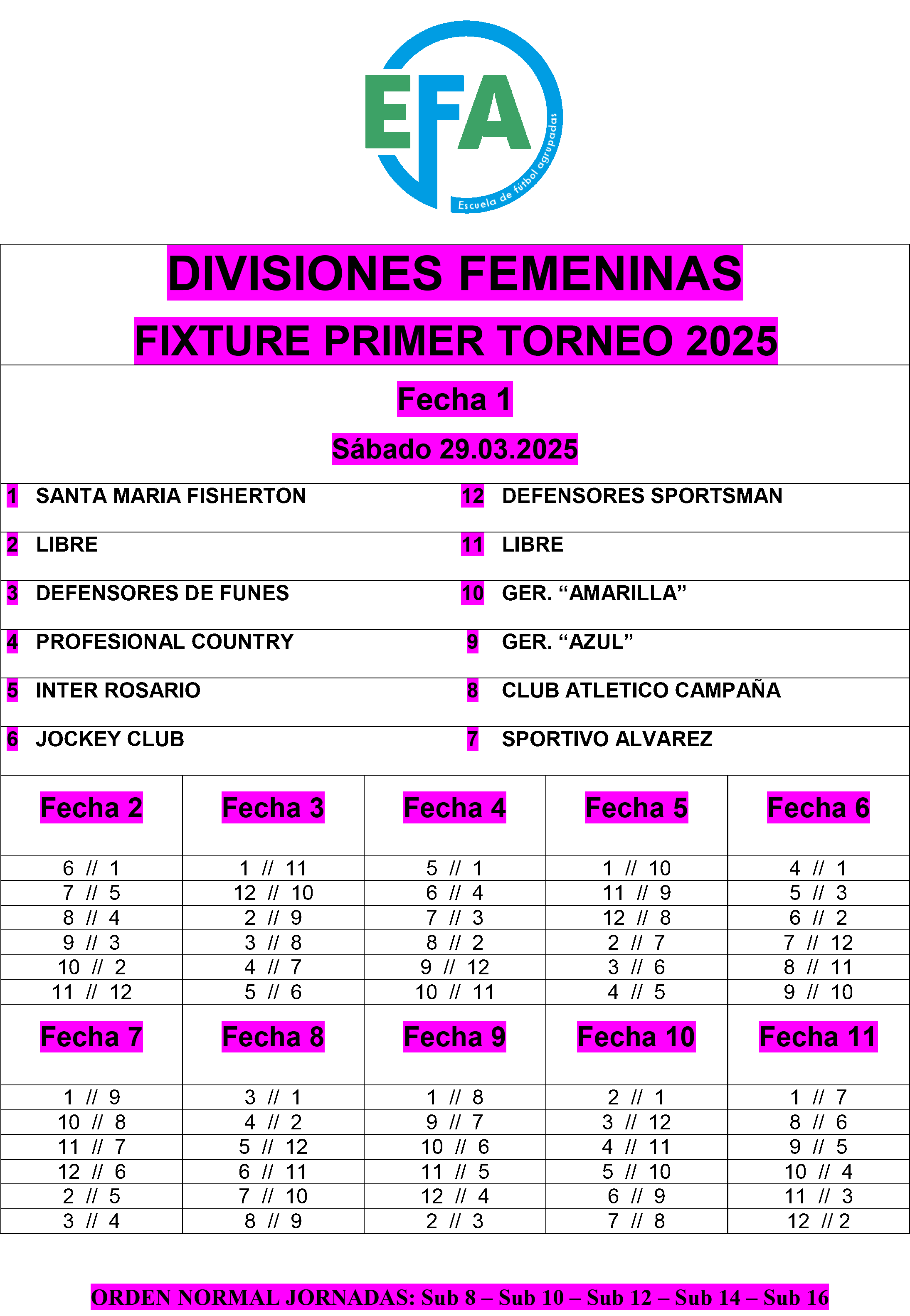Fixture divisiones Juveniles